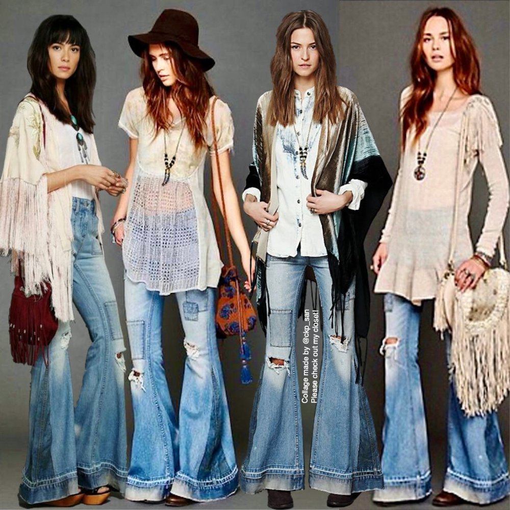 Free People Light Blue Patchwork Flare Jeans - Picture 7 of 16